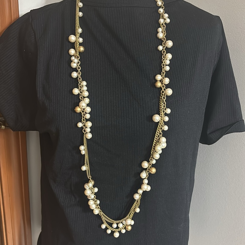 Stella & Dot Gabrielle long Pearl Necklace - Gold